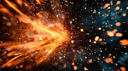 Wall Mural - abstract background with orange and blue particles.