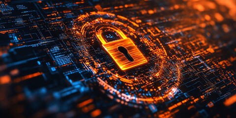 Aufkleber - A glowing padlock icon on a digital circuit board, symbolizing data security and cyber protection.