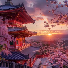 Wall Mural - Sunrise at the Japanese Temple