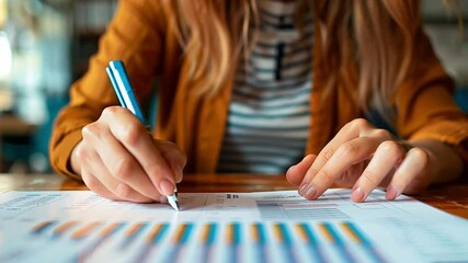 Leinwandbilder - This Someone is reviewing charts and taking notes in a relaxed workspace atmosphere.