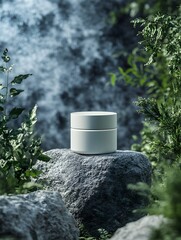 Wall Mural - White Jar on a Rock in a Forest Setting