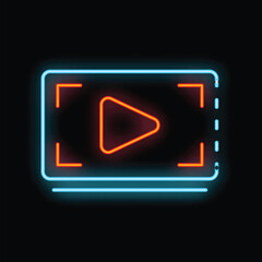 Poster - Neon sign depicting a video player with a play button, symbolizing entertainment and digital content consumption