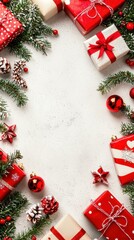 Wall Mural - Festive Christmas decorations with wrapped gifts and ornaments. AI.