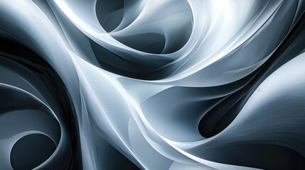 Wall Mural - abstract swirling pattern of white and gray curves, creating a sense of movement and energy.