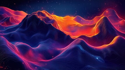 Wall Mural - Intricate and mesmerizing digital artwork featuring mountains, peaks, and a cosmic background.