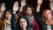 © SHI - A diverse group of women from different cultures and backgrounds raising their hands in solidarity