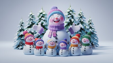 Canvas Print - Cheerful Snowmen in a Winter Wonderland Scene