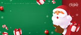 Fototapeta Panele - Merry Christmas banner with cute funny Santa Claus pointing to empty space