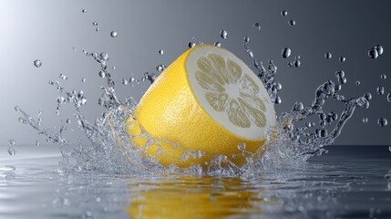 Wall Mural - Splashing Lemon in Water with Droplets