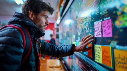Poster - This teacher actively discusses an interactive world map with students, highlighting key concepts.