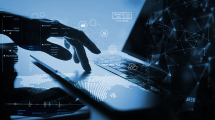 Wall Mural - digital technology, internet global network connection, data science and engineering, cloud computin