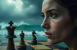 © Valiantsina - portrait of a woman playing chess against the backdrop of a storm