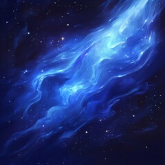 a beautifully illustrated blue nebula with streaks of light and sparkling stars, creating a serene, 