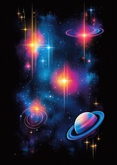Wall Mural - vibrant cosmic universe fantasy art with colorful glowing planets and stars in deep blue galactic sp