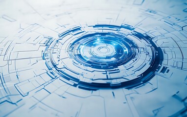 Aufkleber - A futuristic, abstract design featuring a glowing blue circular element on a light background, suggesting technology and digital innovation.