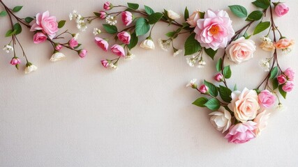 Wall Mural - Artificial flowers wall in vintage style perfect for background, rustic, romantic