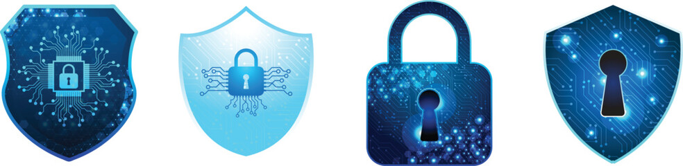 technology cyber security shield vector illustration. concept of internet privacy, cyber protection 