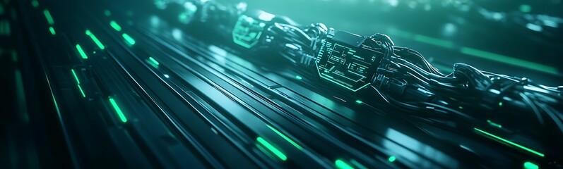 Leinwandbilder - A futuristic, abstract image showcasing illuminated wires and circuits in a digital environment, highlighting technology and innovation.