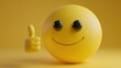 © Li - 3D smiley icon featuring neat eyes and a wide smile, in vibrant yellow with a raised thumb, symbolizing positivity and approval. The design is clean and playful, perfect for expressing happiness