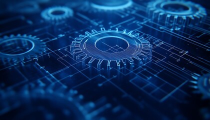 Aufkleber - A mesmerizing close-up of intricate blue gears and circuits, showcasing a high-tech, digital atmosphere.