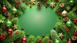 © lapeepon - Festive Christmas background with green hues, holidays, winter, decoration, festive, snowflakes, evergreen, pine