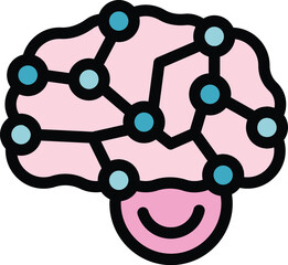 Canvas Print - Stylized brain with connections representing a neural network and a happy face, symbolizing mental health