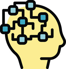 Wall Mural - colorful vector illustration featuring a human head silhouette with a digital network inside, repres