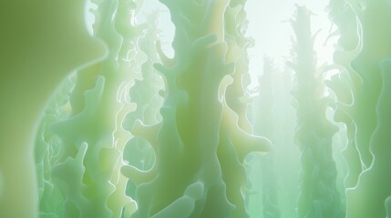 Wall Mural - Tranquil 3D Render Illustration of Collagen Coral Structures in Underwater Scene Lit by Soft Light | Ultra-Detailed Marine Environment Visualization