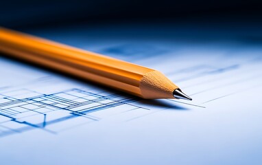 Aufkleber - A close-up of a sharpened orange pencil resting on a blueprint, showcasing the design's precision and creativity.
