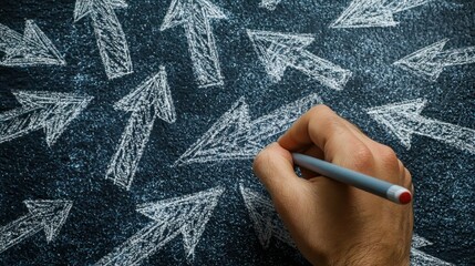 Wall Mural - a hand drawing multiple arrows pointing in different directions, illustrating movement and choice