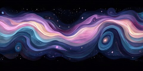 Wall Mural - abstract galaxy art with colorful swirling waves and stars, deep cosmic nebula painting in purple, b