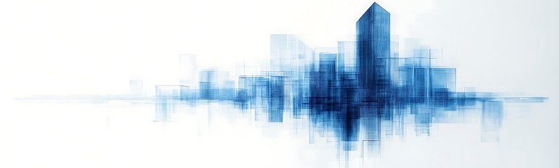 Leinwandbilder - A stylized blue skyline reflection, showcasing abstract buildings and a serene urban atmosphere.