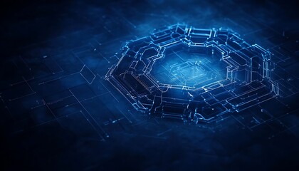 Aufkleber - A futuristic, glowing, octagonal structure surrounded by a dark, atmospheric background, creating a sense of depth and technological mystery.