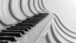 © Izzain - Close-up of a piano keyboard with a curved white surface creating a unique design.