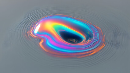 Wall Mural - A holographic liquid drop bouncing on a smooth surface creating a beautiful wave of color, AI generated