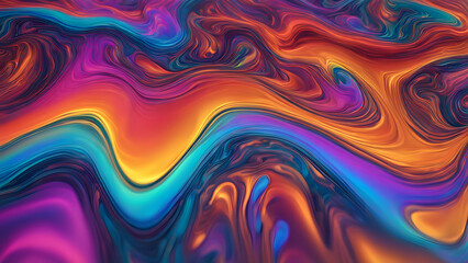 Wall Mural - A holographic liquid flowing like molten rainbow across a futuristic surface shimmering in vibrant, AI Generated
