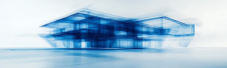 Poster - A futuristic architectural structure in shades of blue, featuring intricate designs and a surreal, ethereal ambiance.