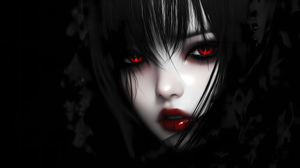 Canvas Print - Character girl asian cute model black gothic make up halloween theme background wallpaper ai generated image. Gothic. Illustration