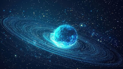 Wall Mural - a blue planet with rings in space.