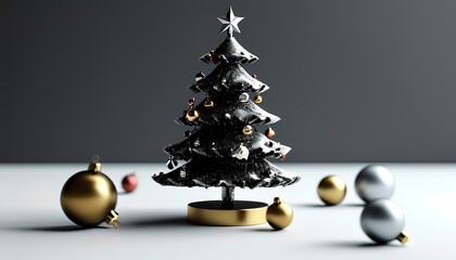 Wall Mural - Celebrate the holiday spirit by decorating your home with a stunning black christmas tree surrounded by elegant ornaments