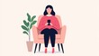 © Wed - Illustration of Woman Sitting in Armchair Using Smartphone with Plant Decor