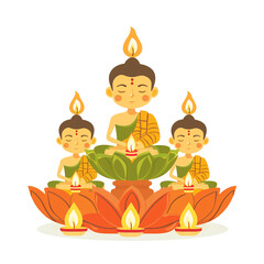 Wall Mural - Buddha Figures with Lotus and Candles Illustration