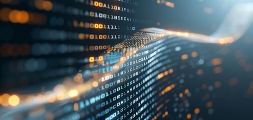 Fototapete - Abstract representation of data flow with digital binary code in vibrant colors and light effects, conveying the concept of technology and information processing.