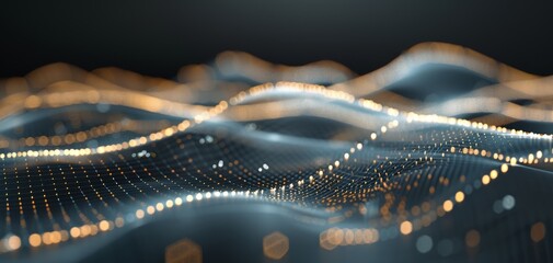 Poster - Abstract digital landscape with flowing waves of light and data particles, creating a dynamic visual representation of technology and innovation.