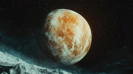 Wall Mural - a glowing, yellow moon rises above a frozen landscape.