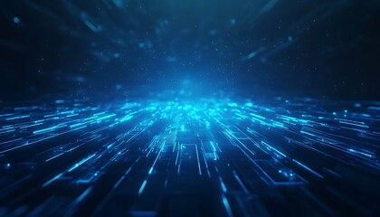 Poster - A mesmerizing digital landscape featuring vibrant blue light beams creating a sense of depth and motion through a futuristic environment.