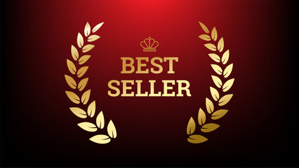 Wall Mural - best seller golden laurel emblem. achievement, winner prize. award badge logo with laurel wreath and