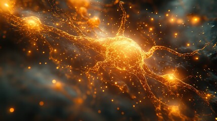 Wall Mural - a glowing brain with many neurons. generative ai