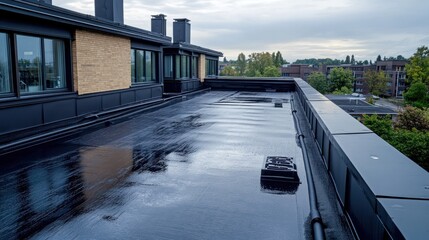 Canvas Print - Polymer roof drainage installation, ensuring smooth water flow and efficient management of heavy rainfall.