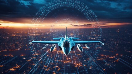 Wall Mural - smart aviation technology with military aircraft radar, demonstrating the latest in digital tracking